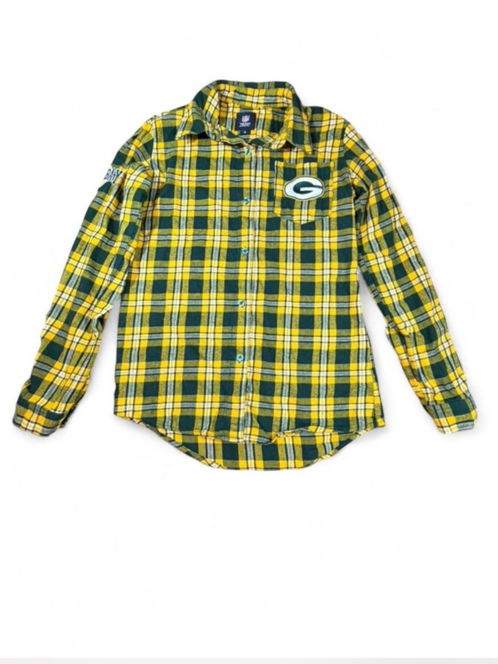 Green Bay Packers Plaid Flannel Shirt NFL Team Apparel Size Medium Logo Back